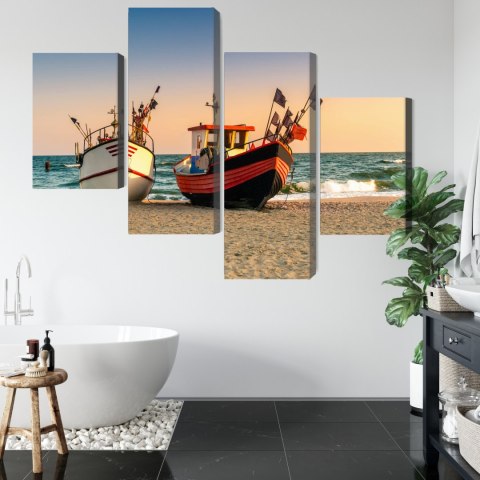 Obraz Wieloczęściowy Łodzie Rybackie Na Plaży Canvas 120x75 LBS-2162-C120-75_2X30-75_2X30-45