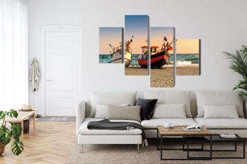 Obraz Wieloczęściowy Łodzie Rybackie Na Plaży Canvas 120x75 LBS-2162-C120-75_2X30-75_2X30-45
