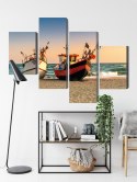 Obraz Wieloczęściowy Łodzie Rybackie Na Plaży Canvas 120x75 LBS-2162-C120-75_2X30-75_2X30-45