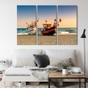 Obraz Wieloczęściowy Łodzie Rybackie Na Plaży Canvas 120x80 LBS-2159-C120-80_3X40-80