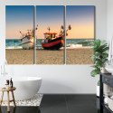 Obraz Wieloczęściowy Łodzie Rybackie Na Plaży Canvas 120x80 LBS-2159-C120-80_3X40-80