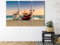 Obraz Wieloczęściowy Łodzie Rybackie Na Plaży Canvas 120x80 LBS-2159-C120-80_3X40-80