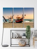 Obraz Wieloczęściowy Łodzie Rybackie Na Plaży Canvas 120x80 LBS-2159-C120-80_3X40-80