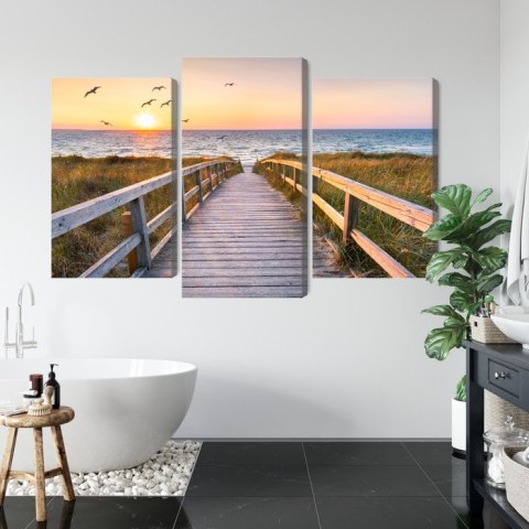 Obraz Wieloczęściowy Molo Na Morzu Północnym 3D Canvas Naturalny 90x60 LBS-2090-NC90-60_1X30-60_2X30-45