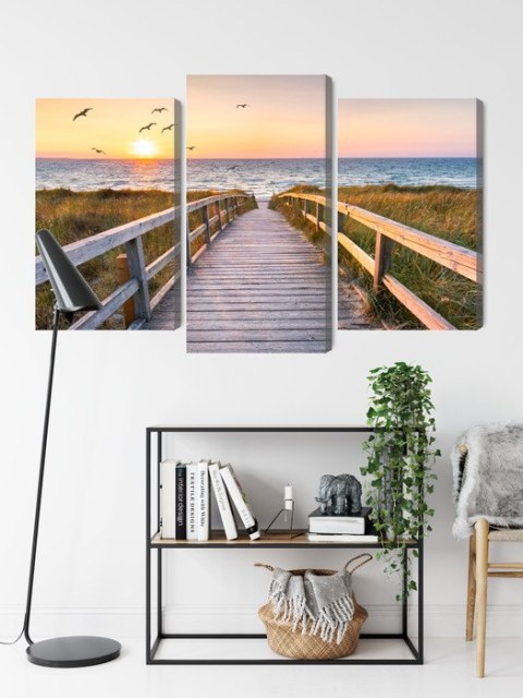 Obraz Wieloczęściowy Molo Na Morzu Północnym 3D Canvas Naturalny 90x60 LBS-2090-NC90-60_1X30-60_2X30-45