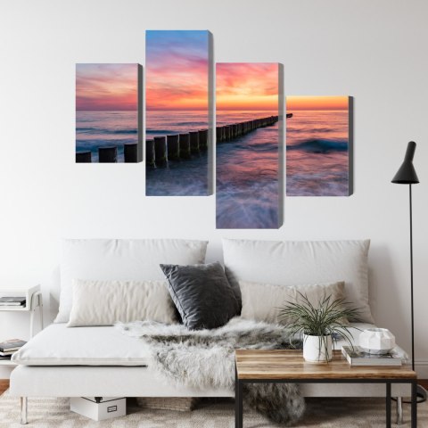 Obraz Wieloczęściowy Morze Bałtyckie Z Drewnianymi Falochronami Canvas Naturalny 80x50 LBS-2167-NC80-50_2X20-50_2X20-30