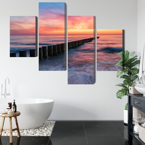 Obraz Wieloczęściowy Morze Bałtyckie Z Drewnianymi Falochronami Canvas Naturalny 80x50 LBS-2167-NC80-50_2X20-50_2X20-30