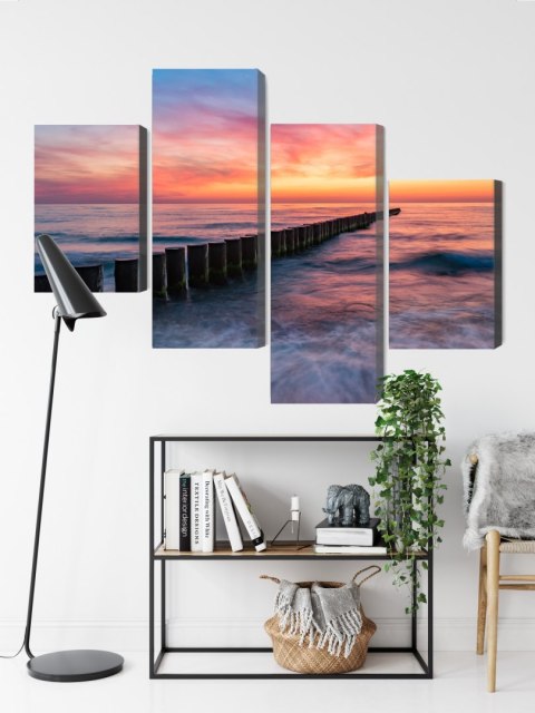 Obraz Wieloczęściowy Morze Bałtyckie Z Drewnianymi Falochronami Canvas Naturalny 80x50 LBS-2167-NC80-50_2X20-50_2X20-30