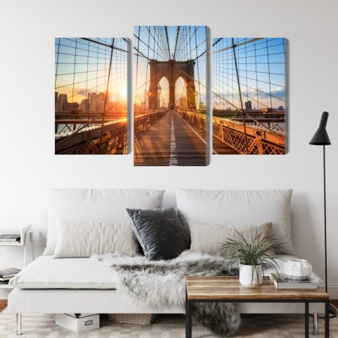 Obraz Wieloczęściowy Most Brookliński W Nowym Jorku Canvas Naturalny 90x60 LBS-2055-NC90-60_1X30-60_2X30-45