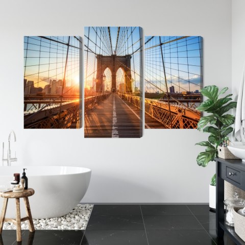 Obraz Wieloczęściowy Most Brookliński W Nowym Jorku Canvas Naturalny 90x60 LBS-2055-NC90-60_1X30-60_2X30-45