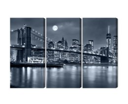 Obraz Wieloczęściowy Nocna Panorama Nowego Jorku Z Księżycem Na Niebie Canvas 120x80 LBS-2565-C120-80_3X40-80