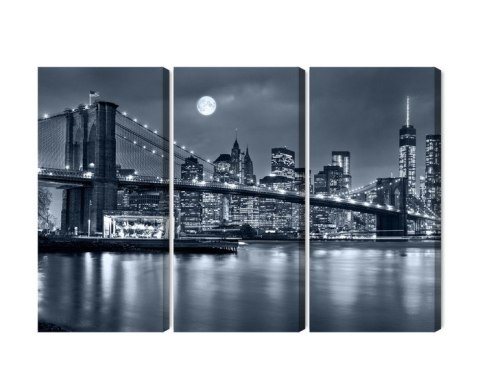 Obraz Wieloczęściowy Nocna Panorama Nowego Jorku Z Księżycem Na Niebie Canvas 120x80 LBS-2565-C120-80_3X40-80