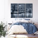 Obraz Wieloczęściowy Nocna Panorama Nowego Jorku Z Księżycem Na Niebie Canvas 120x80 LBS-2565-C120-80_3X40-80