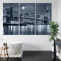 Obraz Wieloczęściowy Nocna Panorama Nowego Jorku Z Księżycem Na Niebie Canvas 120x80 LBS-2565-C120-80_3X40-80