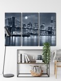 Obraz Wieloczęściowy Nocna Panorama Nowego Jorku Z Księżycem Na Niebie Canvas 120x80 LBS-2565-C120-80_3X40-80