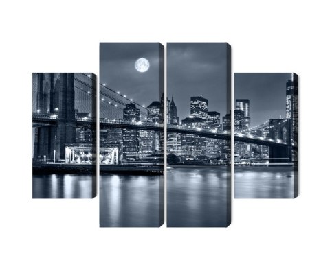 Obraz Wieloczęściowy Nocna Panorama Nowego Jorku Z Księżycem Na Niebie Canvas 80x60 LBS-2567-C80-60_2X20-60_2X20-40
