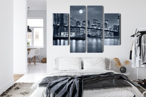 Obraz Wieloczęściowy Nocna Panorama Nowego Jorku Z Księżycem Na Niebie Canvas 80x60 LBS-2567-C80-60_2X20-60_2X20-40