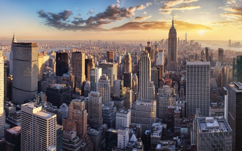 Obraz Wieloczęściowy Panorama 3D Nowego Jorku Canvas 120x75 LBS-2042-C120-75_2X30-75_2X30-45