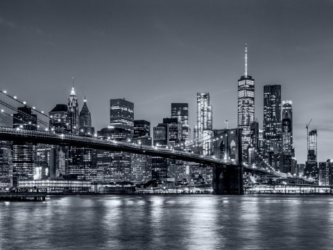 Obraz Wieloczęściowy Panorama Nowego Jorku Nocą Canvas 80x60 LBS-2066-C80-60_2X20-60_2X20-40