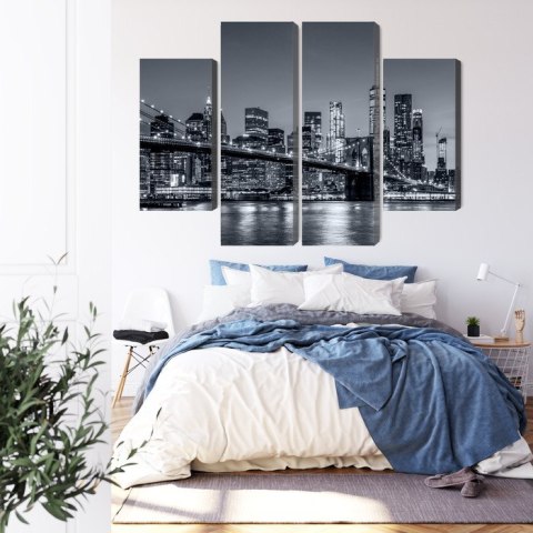 Obraz Wieloczęściowy Panorama Nowego Jorku Nocą Canvas 80x60 LBS-2066-C80-60_2X20-60_2X20-40
