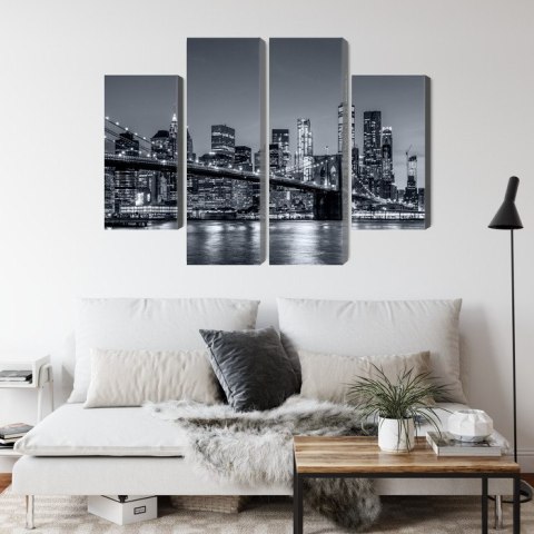 Obraz Wieloczęściowy Panorama Nowego Jorku Nocą Canvas 80x60 LBS-2066-C80-60_2X20-60_2X20-40
