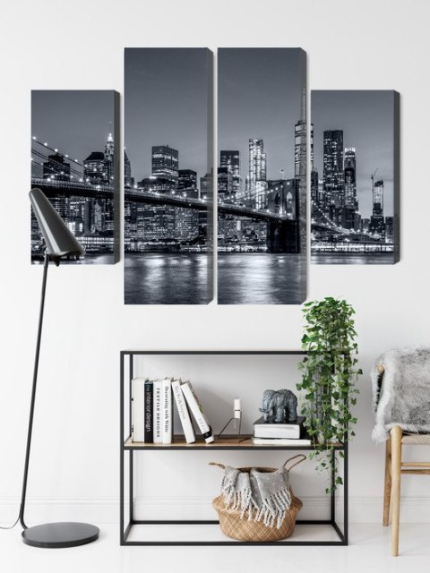 Obraz Wieloczęściowy Panorama Nowego Jorku Nocą Canvas 80x60 LBS-2066-C80-60_2X20-60_2X20-40