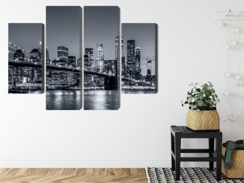 Obraz Wieloczęściowy Panorama Nowego Jorku Nocą Canvas Naturalny 80x60 LBS-2066-NC80-60_2X20-60_2X20-40