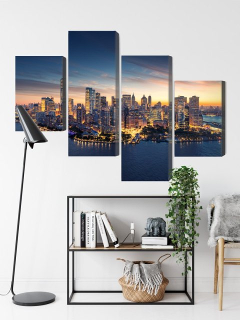 Obraz Wieloczęściowy Panorama Nowego Jorku O Wschodzie Słońca Canvas Naturalny 80x50 LBS-2563-NC80-50_2X20-50_2X20-30