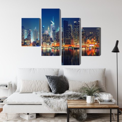 Obraz Wieloczęściowy Panoramiczny Widok Na Manhattan Nocą Canvas 120x75 LBS-2022-C120-75_2X30-75_2X30-45