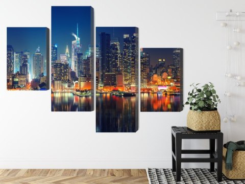 Obraz Wieloczęściowy Panoramiczny Widok Na Manhattan Nocą Canvas 120x75 LBS-2022-C120-75_2X30-75_2X30-45