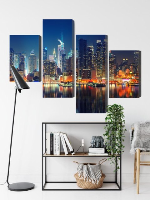 Obraz Wieloczęściowy Panoramiczny Widok Na Manhattan Nocą Canvas Naturalny 80x50 LBS-2022-NC80-50_2X20-50_2X20-30