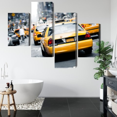 Obraz Wieloczęściowy Taksówki Na Ulicach Nowego Jorku Canvas 120x75 LBS-2052-C120-75_2X30-75_2X30-45