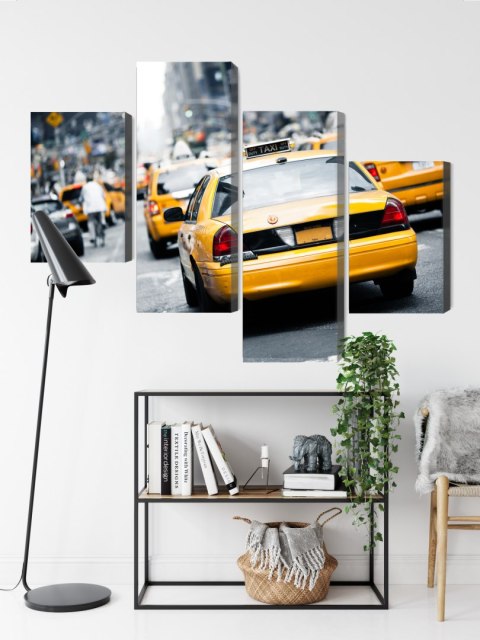 Obraz Wieloczęściowy Taksówki Na Ulicach Nowego Jorku Canvas Naturalny 80x50 LBS-2052-NC80-50_2X20-50_2X20-30