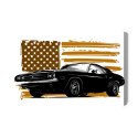Obraz Na Płótnie Amerykański Muscle Car Na Tle Beżowej Flagi Usa Canvas Naturalny 100x70 LB-2821-NC100-70