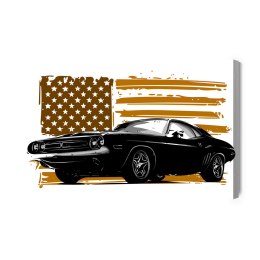 Obraz Na Płótnie Amerykański Muscle Car Na Tle Beżowej Flagi Usa Canvas Naturalny 100x70 LB-2821-NC100-70