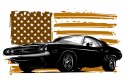 Obraz Na Płótnie Amerykański Muscle Car Na Tle Beżowej Flagi Usa Canvas Naturalny 100x70 LB-2821-NC100-70
