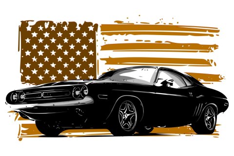 Obraz Na Płótnie Amerykański Muscle Car Na Tle Beżowej Flagi Usa Canvas Naturalny 100x70 LB-2821-NC100-70