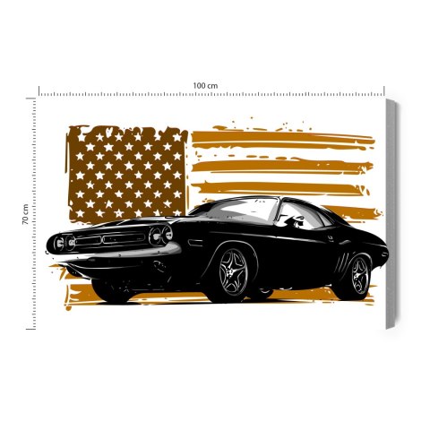 Obraz Na Płótnie Amerykański Muscle Car Na Tle Beżowej Flagi Usa Canvas Naturalny 100x70 LB-2821-NC100-70