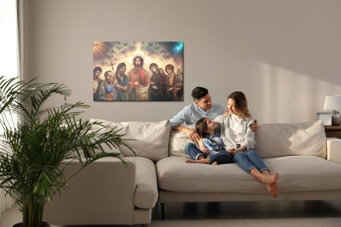 Obraz Na Płótnie Jezus Chrystus Otoczony Świętymi Canvas Naturalny 100x70 LB-2611-NC100-70