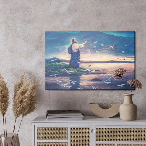Obraz Na Płótnie Jezus Stojący Na Brzegu Morza Canvas Naturalny 100x70 LB-2544-NC100-70