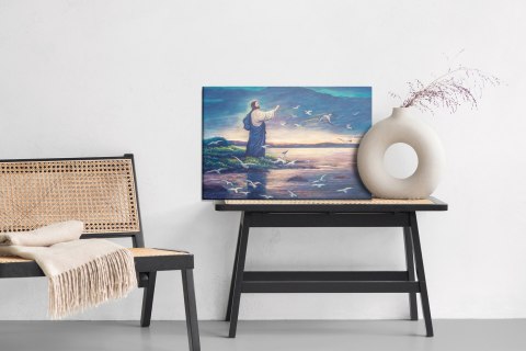 Obraz Na Płótnie Jezus Stojący Na Brzegu Morza Canvas Naturalny 100x70 LB-2544-NC100-70