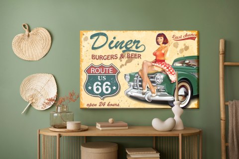 Obraz Na Płótnie Kobieta Na Masce Zabytkowego Samochodu Canvas Naturalny 100x70 LB-2796-NC100-70