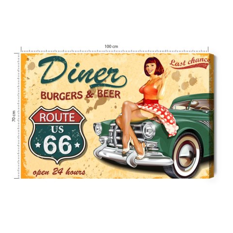 Obraz Na Płótnie Kobieta Na Masce Zabytkowego Samochodu Canvas Naturalny 100x70 LB-2796-NC100-70