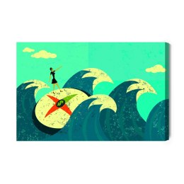 Obraz Na Płótnie Kobieta Na Tarczy Wśród Starych Fal Canvas Naturalny 100x70 LB-2778-NC100-70