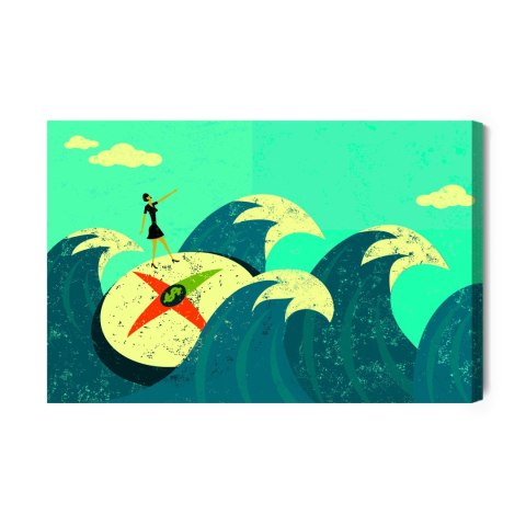 Obraz Na Płótnie Kobieta Na Tarczy Wśród Starych Fal Canvas Naturalny 100x70 LB-2778-NC100-70