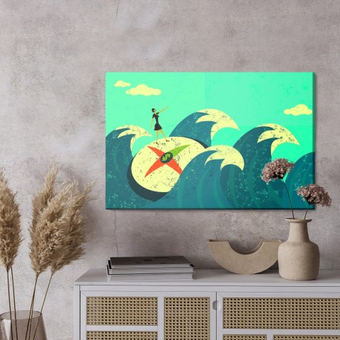 Obraz Na Płótnie Kobieta Na Tarczy Wśród Starych Fal Canvas Naturalny 100x70 LB-2778-NC100-70