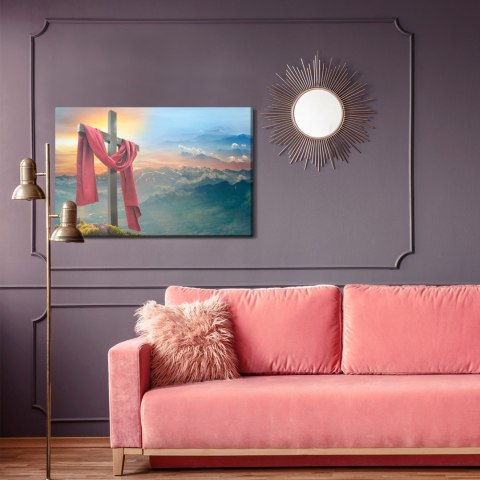Obraz Na Płótnie Krzyż Na Tle Gór Canvas Naturalny 100x70 LB-2550-NC100-70