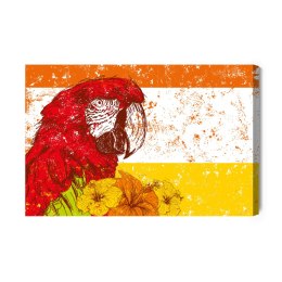 Obraz Na Płótnie Papuga Ara Z Kwiatami W Stylu Retro Canvas Naturalny 100x70 LB-2787-NC100-70