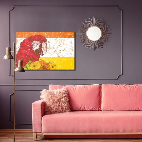 Obraz Na Płótnie Papuga Ara Z Kwiatami W Stylu Retro Canvas Naturalny 100x70 LB-2787-NC100-70