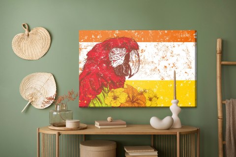 Obraz Na Płótnie Papuga Ara Z Kwiatami W Stylu Retro Canvas Naturalny 100x70 LB-2787-NC100-70
